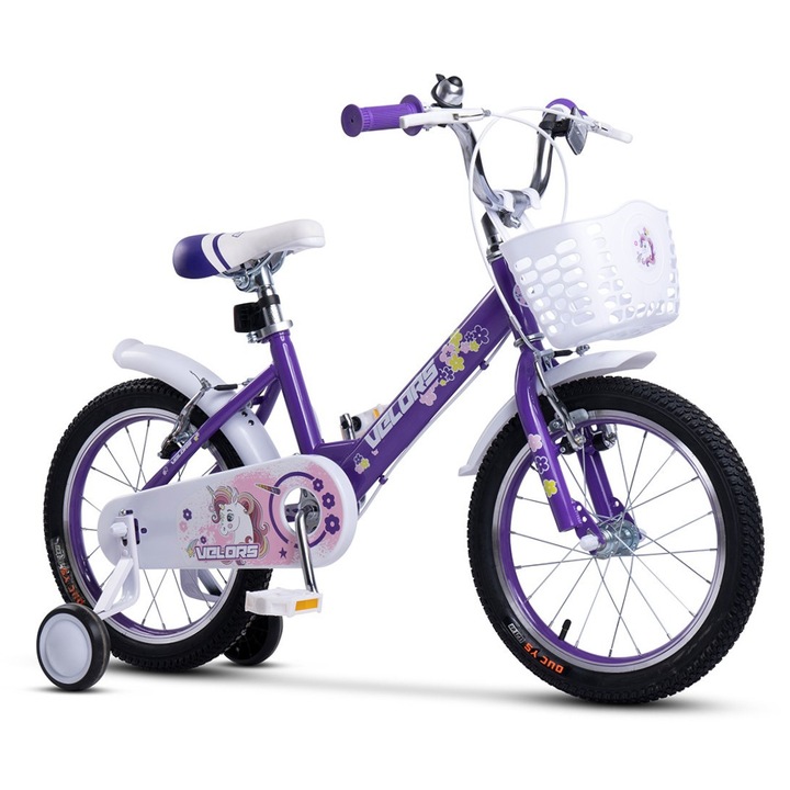 Детски велосипед 5-7 години Kids BMX Princess JSX1802, 18" колела, предни и задни V-Brake спирачки, широки MTB гуми, помощни колела, лилав