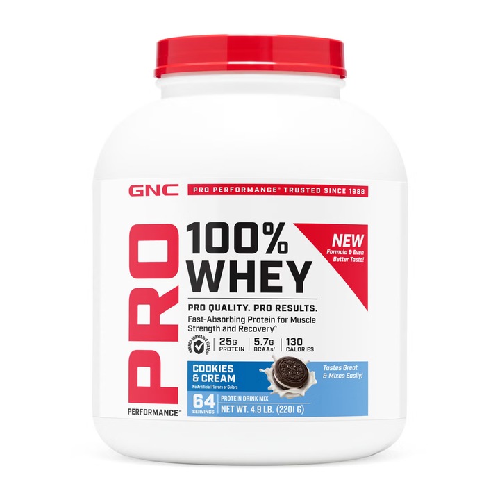Proteina din Zer, cu Aroma de Biscuiti si Frisca, GNC Pro Performance® 100% Whey, 2201 g
