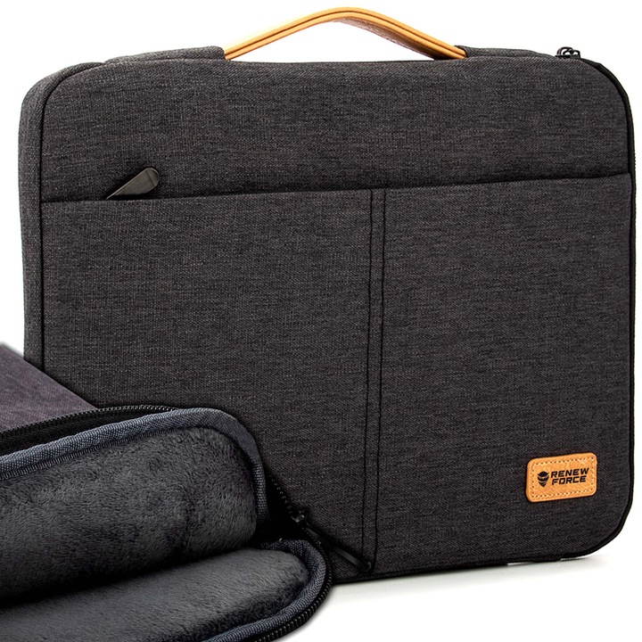 Geanta laptop portabila Renew Force, 15 "6" inch, Pentru notebook, 39cm x 28cm x 3, 5cm, Ultrabook, Compartiment laptop, Rezistent la zgarieturi, Buzunar exterioare, Impermeabila, Compatibila Macbook Pro, Nylon, Gri LPT-BG5