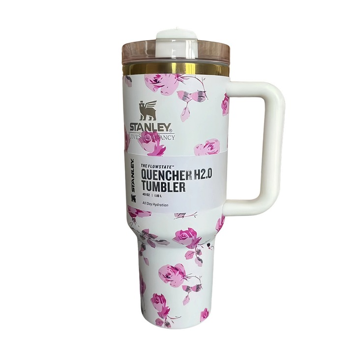 Термос чаша Stanley KauFix Quencher H2.0 Flowstate от неръждаема стомана, Ергономичен дизайн, Премиум материал, Изключителна издръжливост, Ефективна изолация, 1180мл, Хибискус Розов