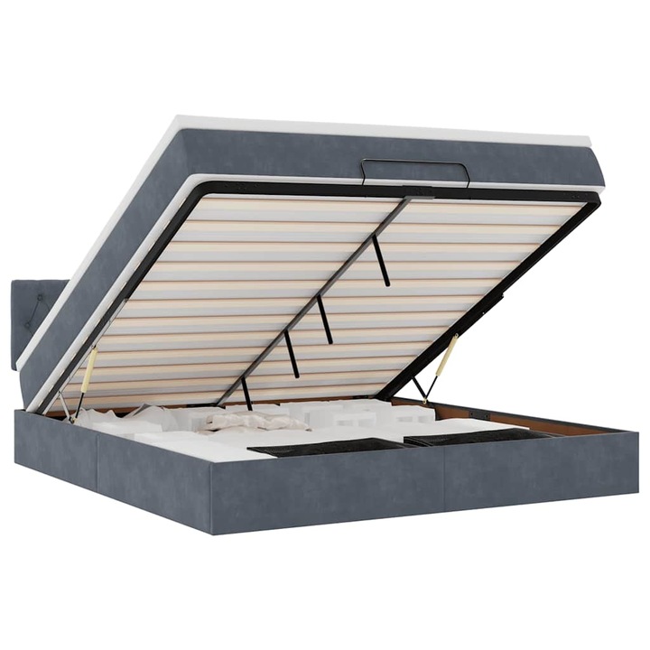 vidaXL Ottomán ágykeret matraccal sötétszürke 160x200cm bársony 3312705