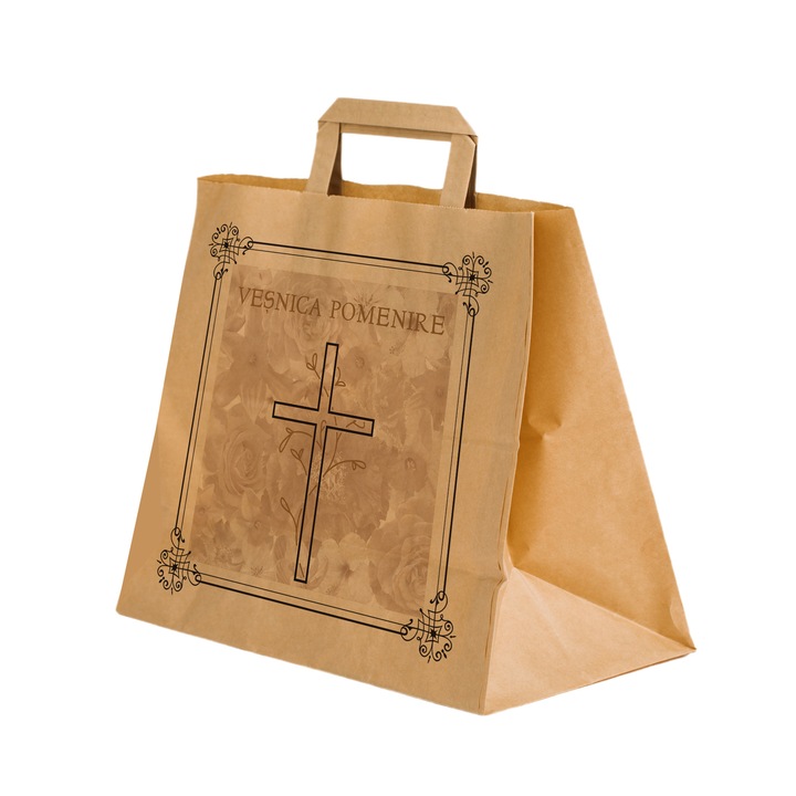 Set 500 bucati Pungi Hartie pentru parastase, comemorari, inmormantari Vesnica Pomenire, 32 x 27 x 21cm, kraft Natur, Model 8