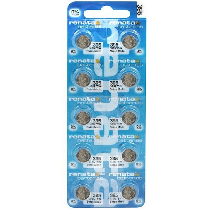 Set 10 x Baterie ceas Renata 395 / 399 / AG7 cu oxid Argint 1.55V 55mAh 9.5x2.7mm