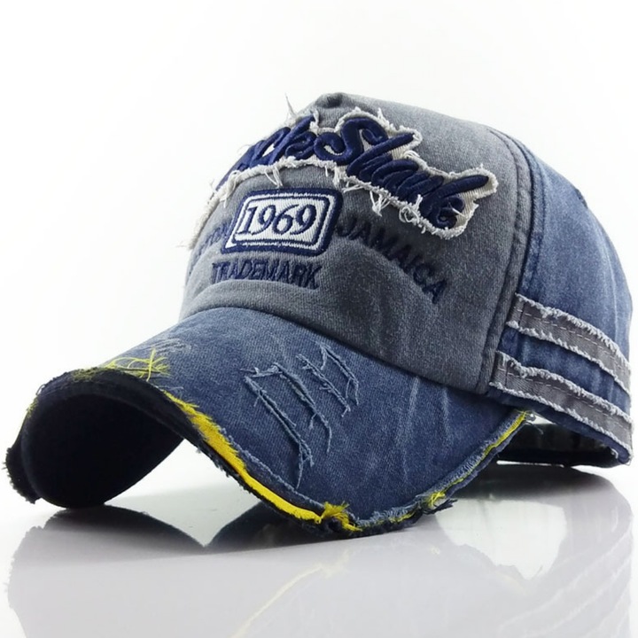 Sapca baseball, MzcrJosv®, Denim, Bumbac, Broderie, Reglabil, Epoca, Spalat, Crema de protectie solara, Albastru, Ajustabila, Pentru pescuit, alpinism, drumetii, 55-60 cm