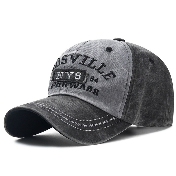 Sapca baseball, MzcrJosv®, Denim, Bumbac, Broderie, Reglabil, Epoca, Spalat, Crema de protectie solara, Ajustabila, Pentru pescuit, alpinism, drumetii, Unisex, Gri, 55-60 cm