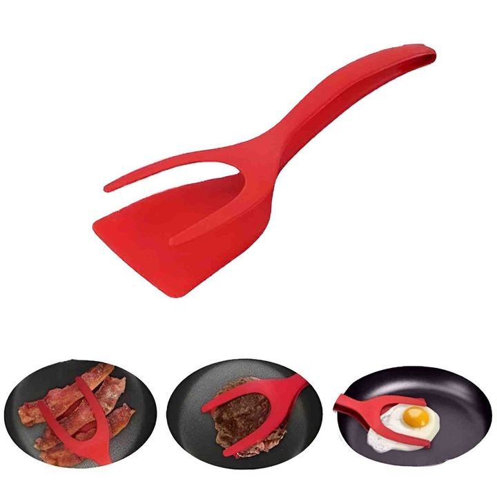 Flo Konyhai Kiegészítők Többfunkciós fogós spatula, szilikon, élelmiszerekhez, húsokhoz, kenyérhez, piros