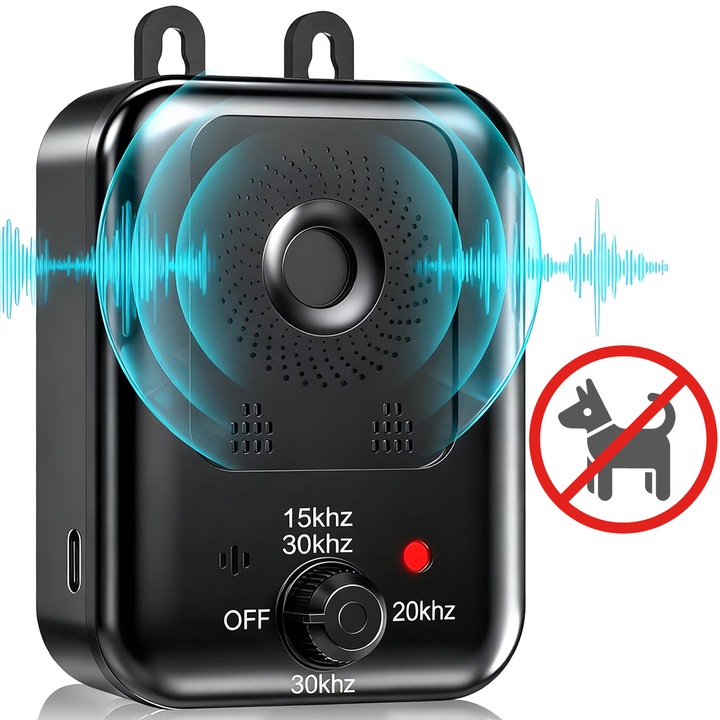 Dispozitiv Anti Latrat Pentru Caini, BYONDSELF®, Electronic cu Ultrasunete,15-30kHz, 3 Moduri Reglabile, 2000mAh, Raza 15m, Rezistent la Apa IP60, Silentios, Sigur pentru Oameni si Caini, Negru