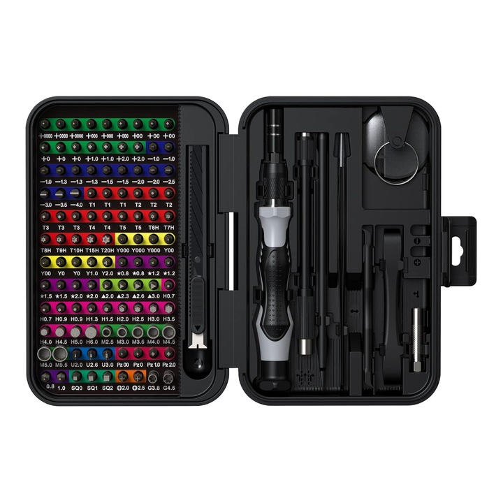 Комплект прецизни отвертки BYONDSELF®, цветно кодиране, двойна кутия за съхранение, магнитен комплект ръчни инструменти, черен