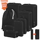 Set de 8 Huse Organizare Bagaj, BYONDSELF®, Sistem Compresie/Extensie cu Fermoar, Impermeabile, Portabil si Pliabil, pentru Vacante de Familie, Excursii, Camping, Negru