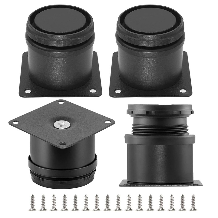 Set 4 Picior mobila, BYONDSELF®, 5-6,4 cm, reglabil, cu suruburi, Otel inoxidabil, Negru