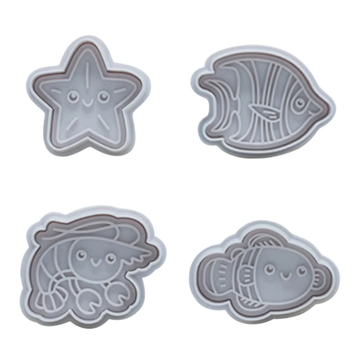 Set 4 forme prajituri animale marine, YANYXR, alb, 6.3x4.5x5.3cm