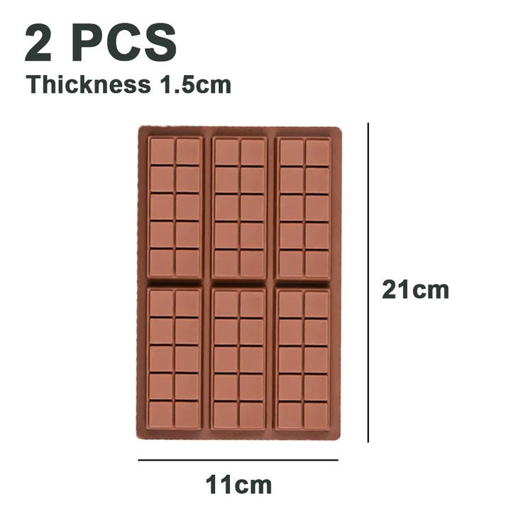 Set 2 forme silicon YANYXR pentru ciocolata si batoane, dreptunghiular, rezistent la temperaturi, 20x10cm