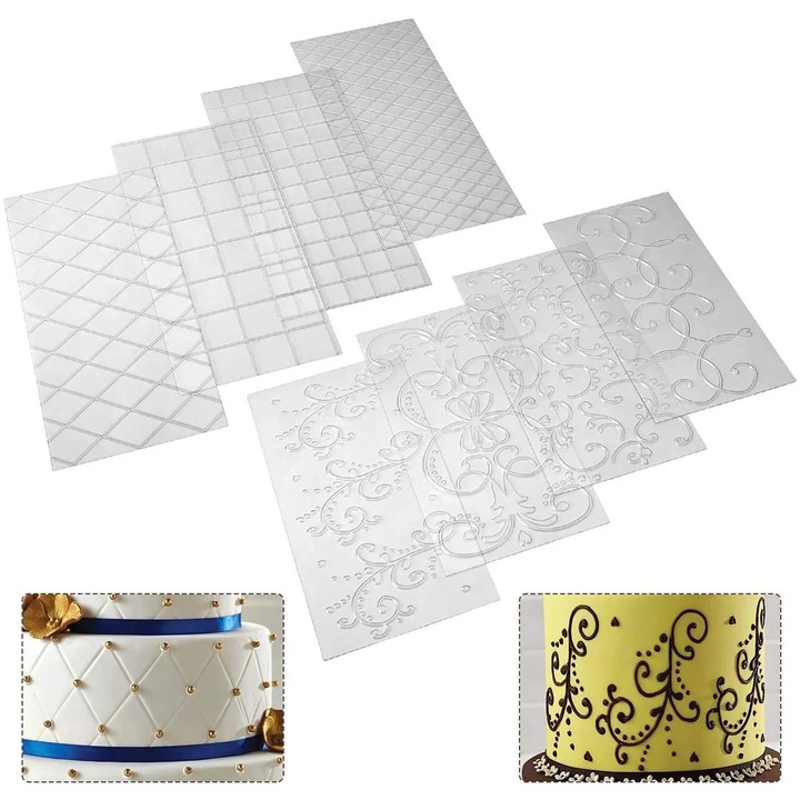 YANYXR 8 darabos fondant forma készlet, csipke mintás, átlátszó, 20x15cm