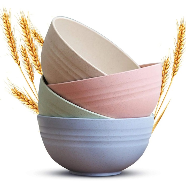 Set 4 boluri din paie de grau YANYXR, rezistente, colorate, 14x6cm