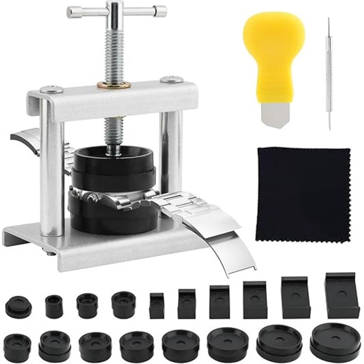 Presa capace ceasuri, Feicaeesa®, cu 18 matrite, ajustabila, metal, Argintiu