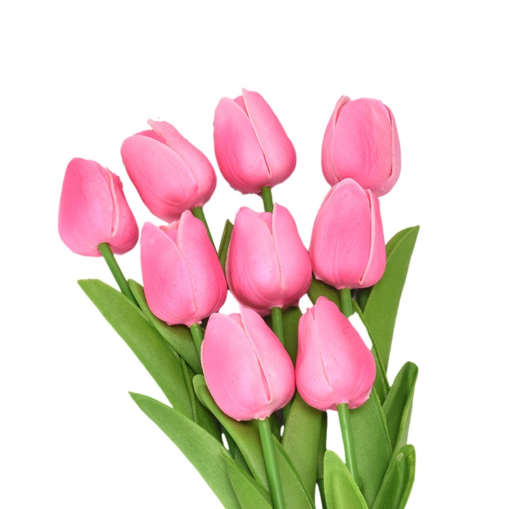 Комплект 10 изкуствени лалета Feicaeesa®, пластмаса, сватбена и домашна декорация, 35 см, розов