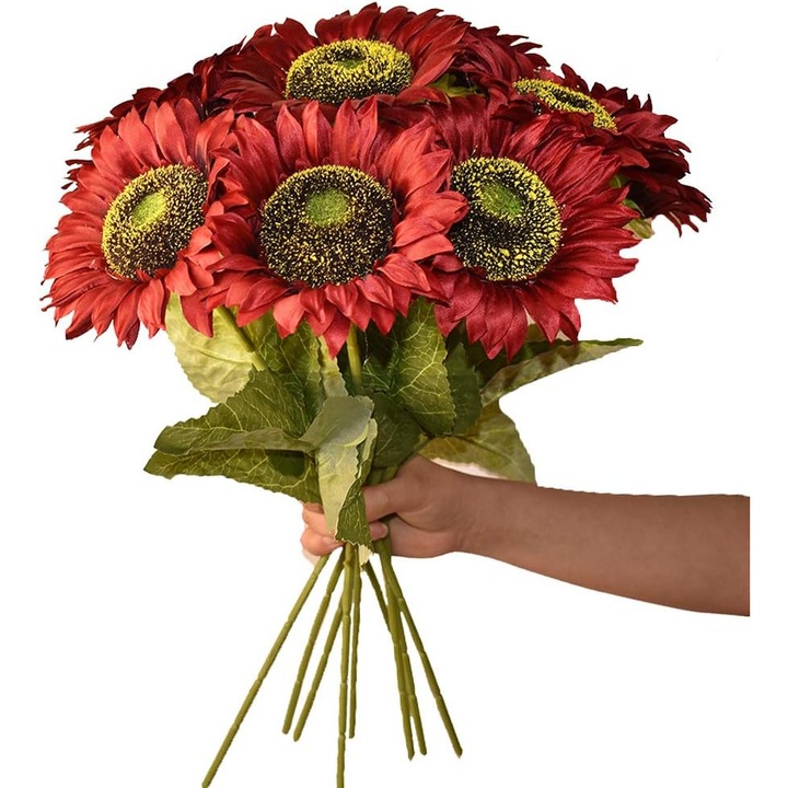 10 db-os Feicaeesa® műnapraforgó szett, esküvői és lakberendezési tárgyak, 50 cm, piros