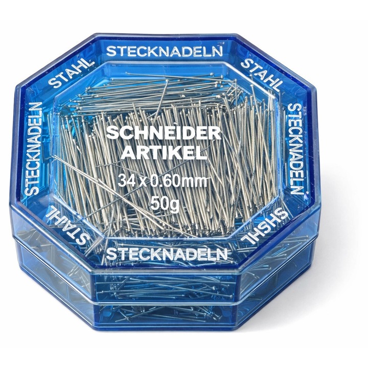 Шивашки стоманени карфици без глава – 34 мм, 50 г, в пластмасова кутия