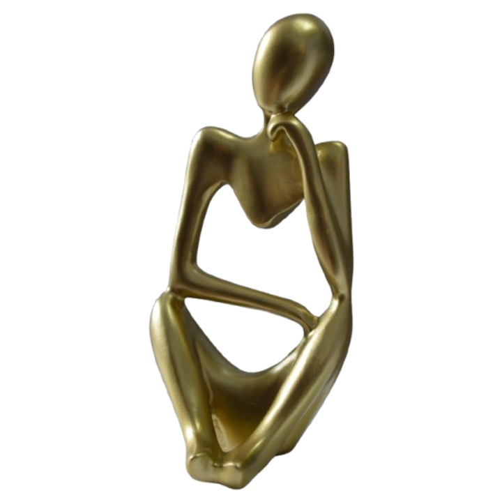 Statueta decorativa figurina ganditoare, rasina, aurie, 13 x 6 x 6 cm