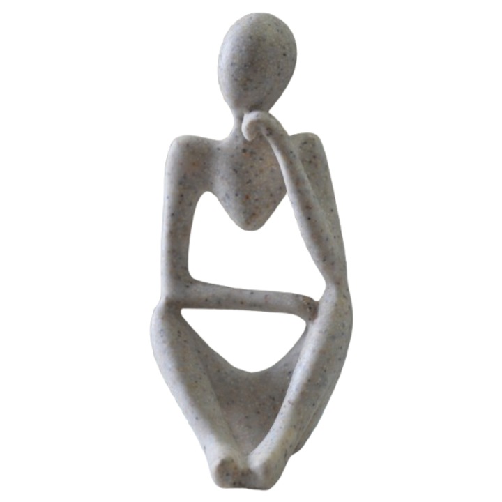 Statueta decorativa figurina ganditoare, rasina, alb-nisip, 13 x 6 x 6 cm