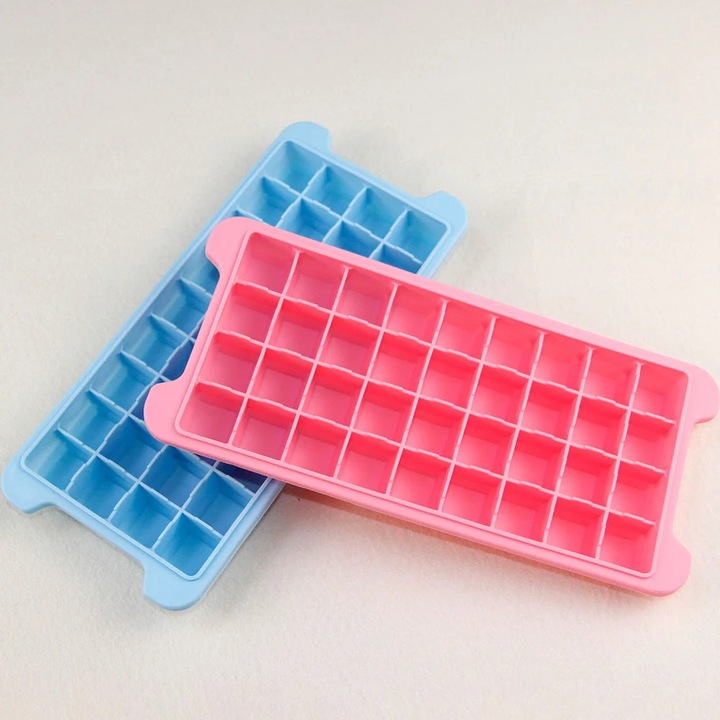 Set forme cuburi de gheata din silicon, 3 bucati, roz+albastru+verde, 36 cavitati fiecare, 9.92"x3.9"x1.14"
