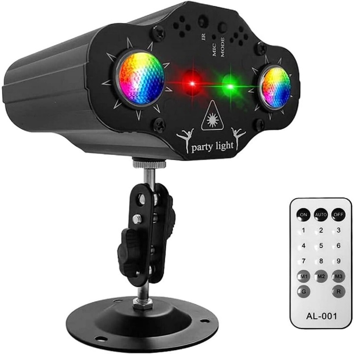 Party Disco Light, lézeres diszkófények, színpadi projektor, 2 RGB LED, több minta, hangvezérelt villanófény távirányítóval, karaoke partikhoz, esküvői lakberendezéshez