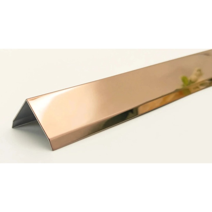 Profil metalic Rose gold (cupru) oglinda pentru finisaje decorative, profil cot, Coltar auriu decorativ, V 25x25mm, lungime 2700mm, grosime 0.6mm, otel-inox 304