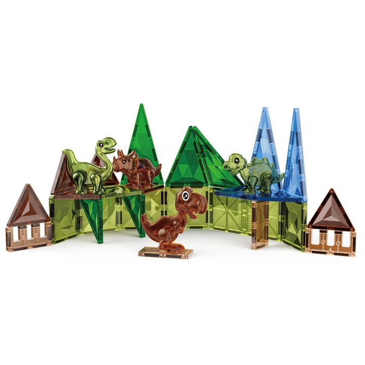 Kit dinozaur jurasic cu placi magnetice, 30 de placi mari cu 4 statui dinozaur, placi magnetice, jucarii creative si educative care stimuleaza imaginatia Potrivit pentru 3 ani +