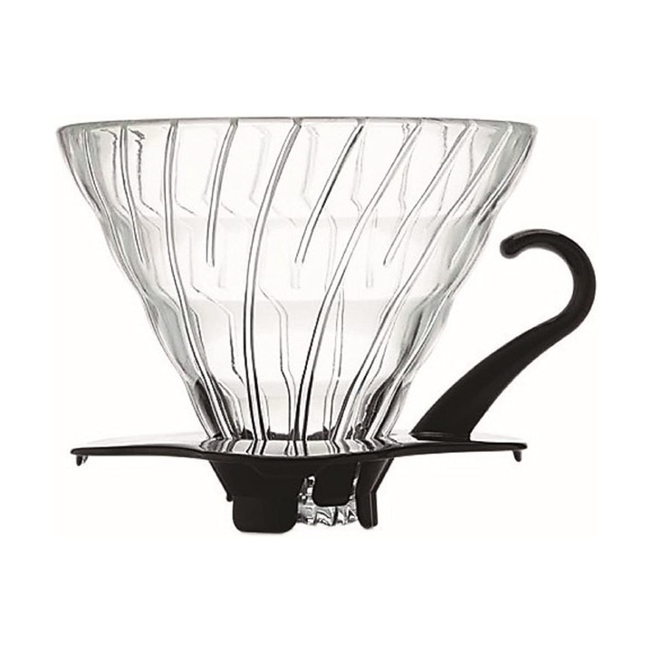 Accesoriu pentru filtru de cafea, V-60, din sticla rezistenta la caldura, 1-4 portii, negru