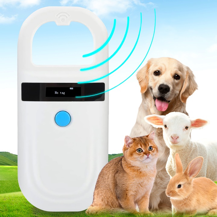 Kutya mikrochip olvasó, Excitat®, Állatszkenner OLED képernyő, Kisállat chip mikrochip azonosító, támogatja az FDX-B (ISO11784/11785) szabványt, EMID Animal Management, fehér