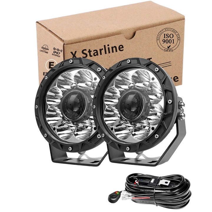 2PCS 5 inch 50W LED-uri rotunde Spot Lumini + Cablaj Kit 11000 Lumen, Starline，12V 24V LED-uri de lucru Bara Alba Impermeabila Pasti LED-uri Lumini de conducere Off road Lumini de ceata Lampi pentru tractoare auto 4x4 Camion Ambarcatiune SUV ATV Excavator