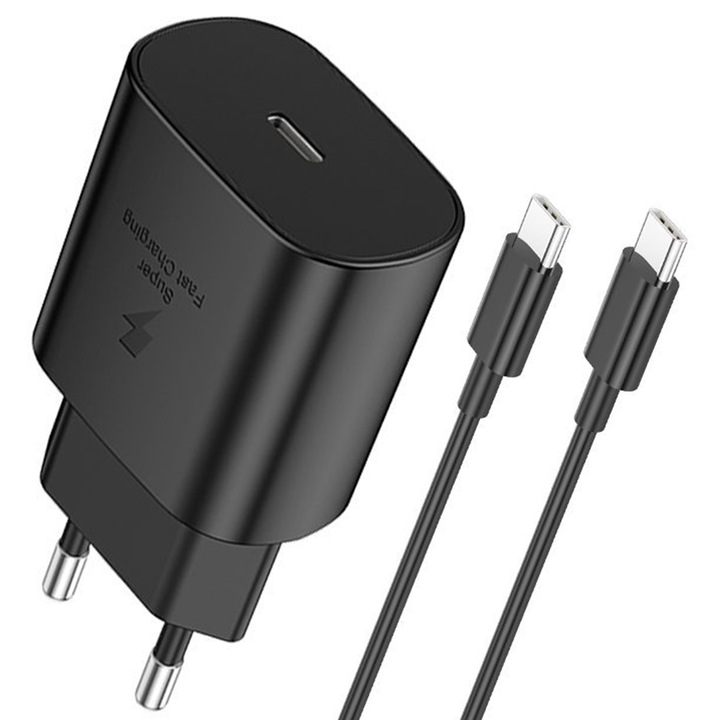 Turbo Fast Charge 25W töltő, Type-C, kompatibilis telefon, okosóra, iPhone, Huawei, Samsung, Xiaomi, fekete