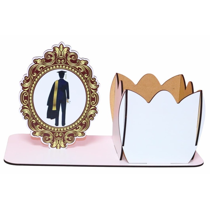 Decoratiune Absolvire, Tip Cutie Aranjament Floral, Lemn, 28x12cm, CABS001