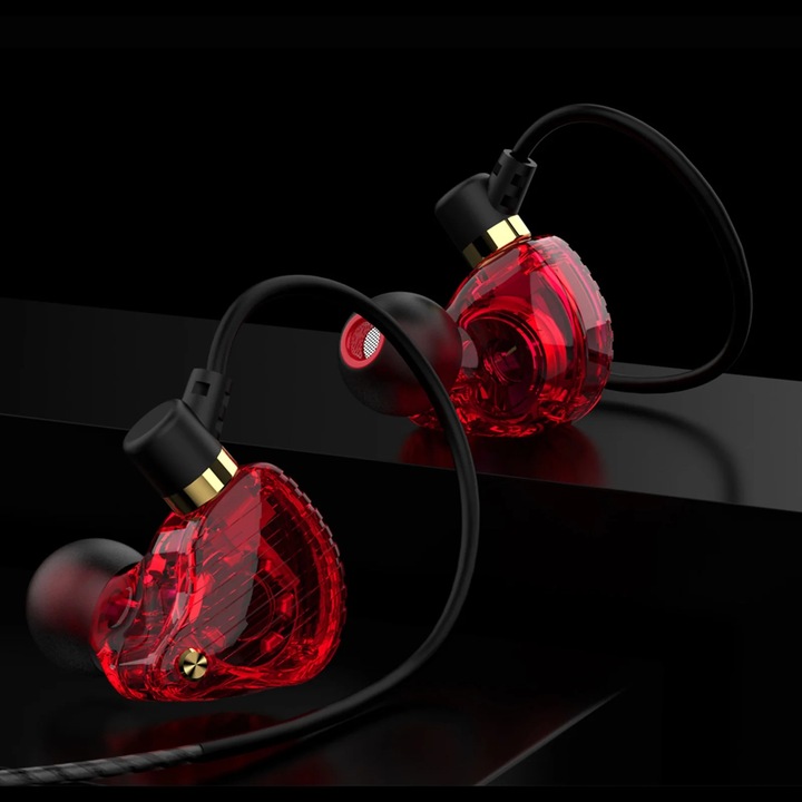 Casti in ear YANYXR, microfon, rosu, 125cm