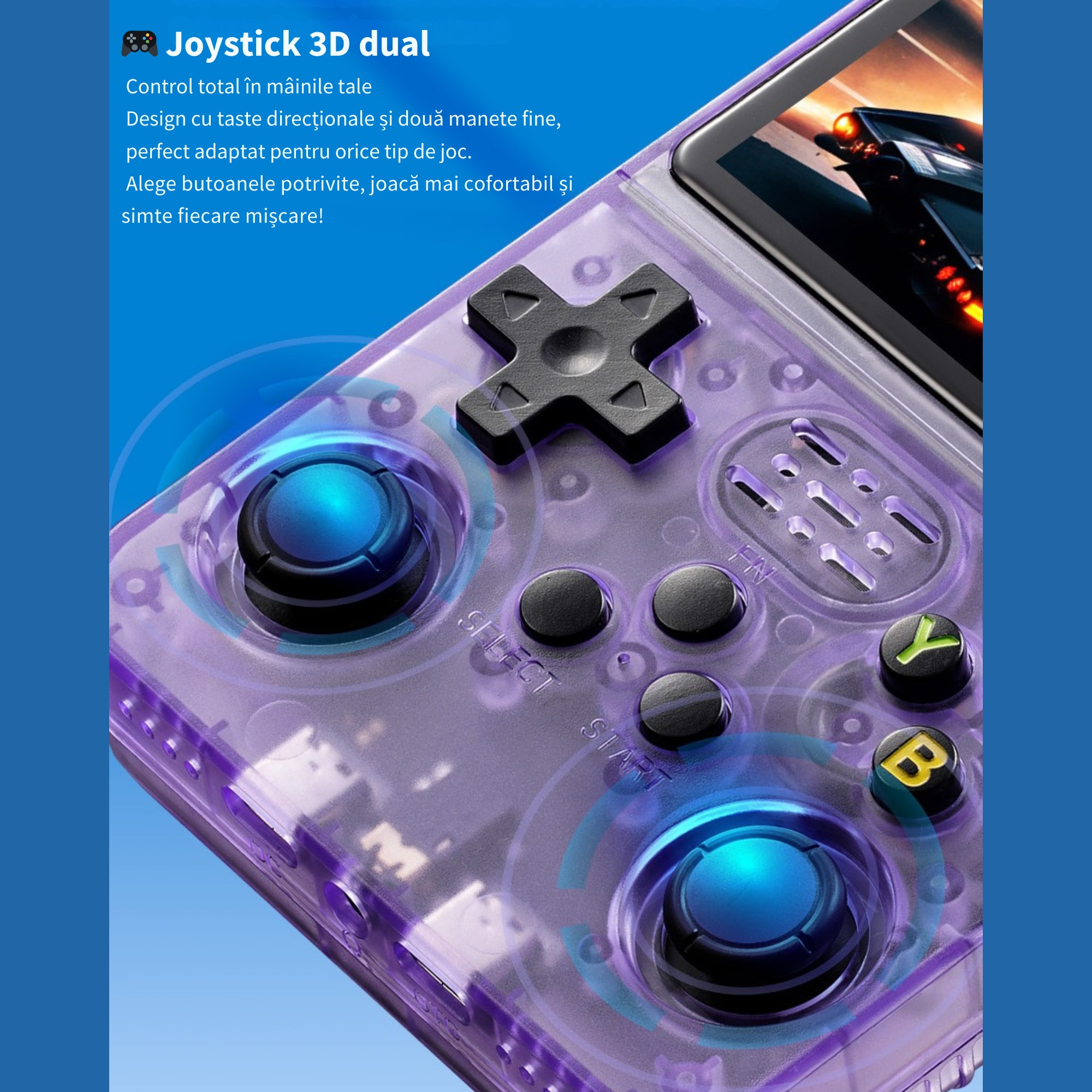 Consola portabila retro R36S, 64GB, peste 15000 jocuri clasice preinstalate, ecran IPS 3.5” HD, joystick dual 3D, suport multi-emulator, baterie 3000mAh, card microSD inclus, gri