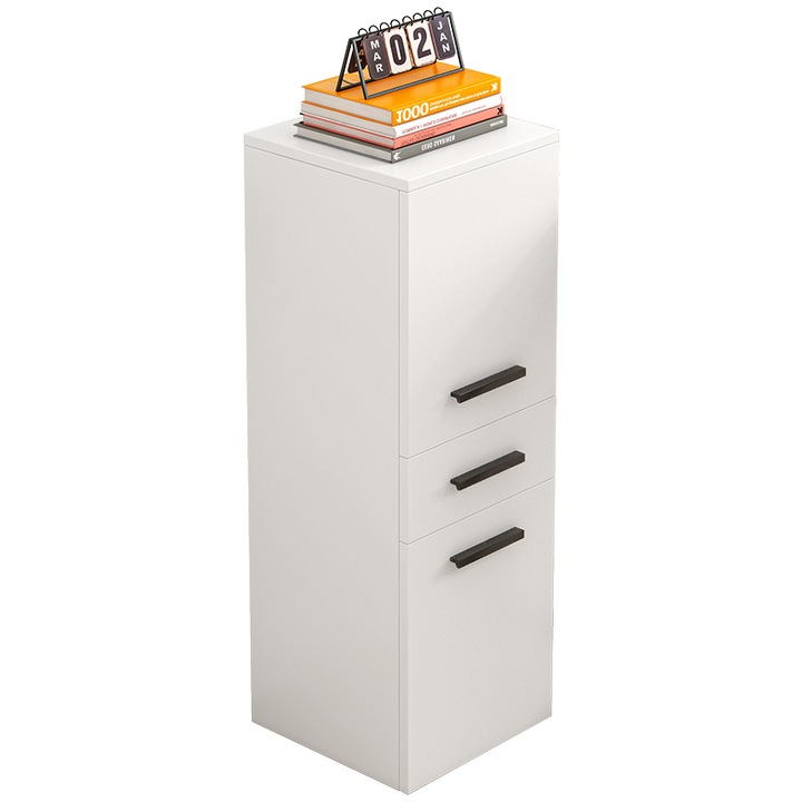 Dulap biblioteca modern cu rafturi cu sertar alb loft 85x30x30 cm BADU