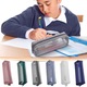 Etui pentru creioane, Echipat, rosu melange, 2 compartimente, capacitate mare, design transparent, pentru fete
