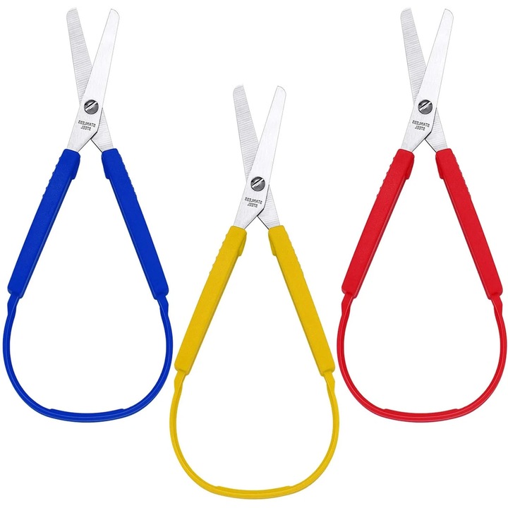 Foarfece de siguranta ZYBLSSBB LSM2xh1139-BCS0333531, lame din otel inoxidabil, varf rotunjit, design auto-deschidere pentru copii si stangaci, multicolor, set 3 bucati