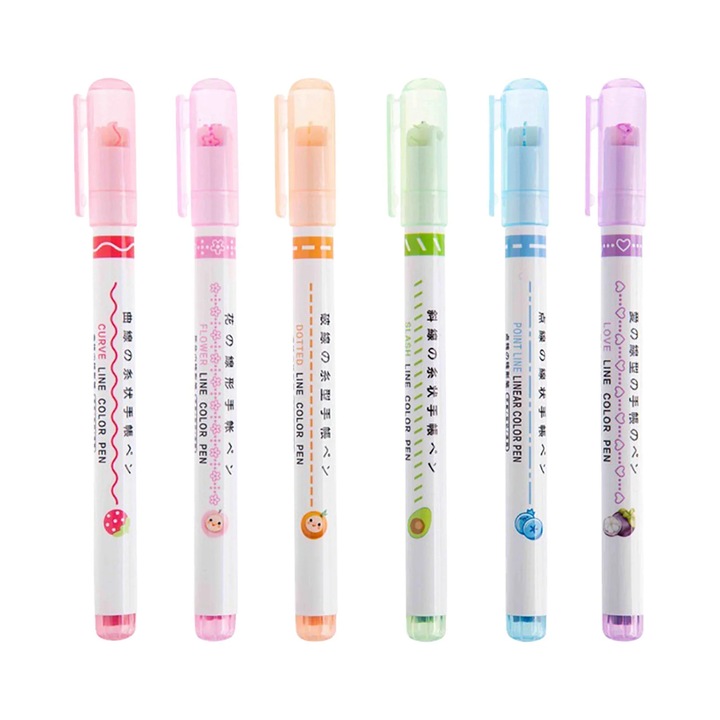 Set 6 pixuri colorate cu varf curbat, Multicolor, 13.5x1cm