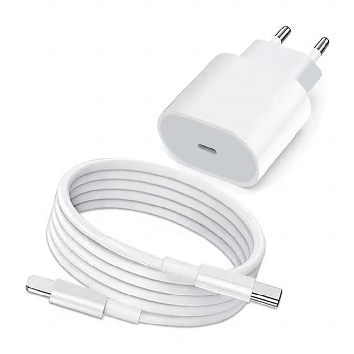 Incarcator retea Super Fast Charging compatibil cu Samsung A16/A06/A25/A35/A55, USB C, 25W plus cablu USB-C la USB-C, 3A, Alb