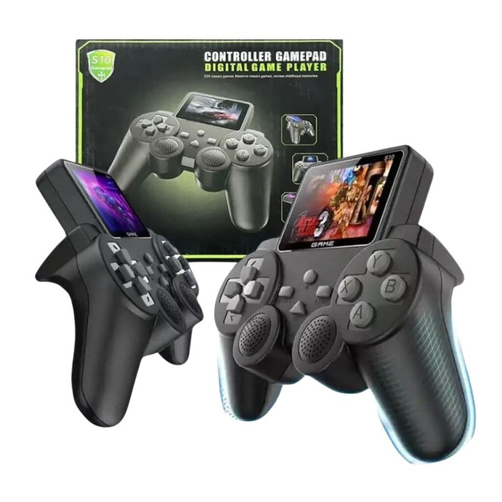 Ретро игрова конзола, 2.4-инчов дисплей, 520 вградени игри, Свързване: AV връзка за телевизор, Размер: 6.1 сантиметра, Цвят: Черен