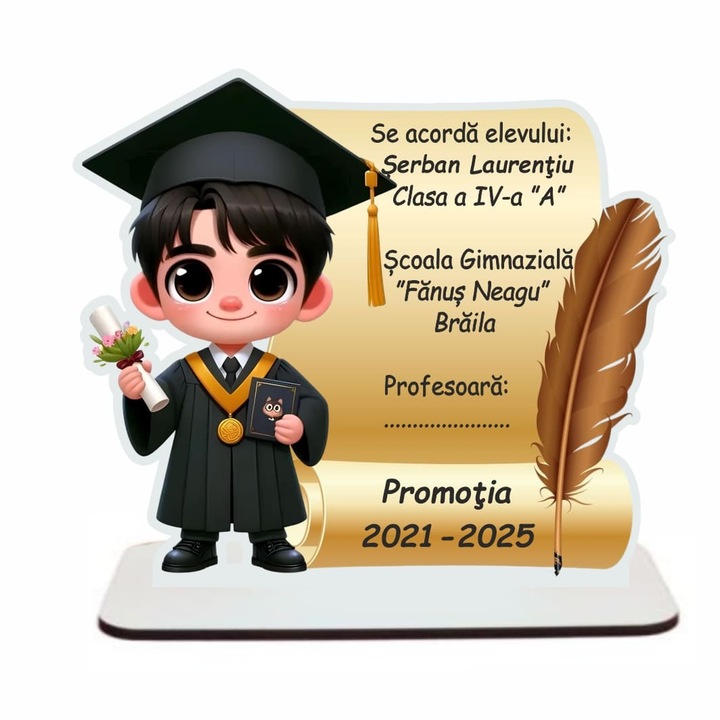 Érettségi dekoráció, oklevél típus, fa, 15x14 cm, CABS009