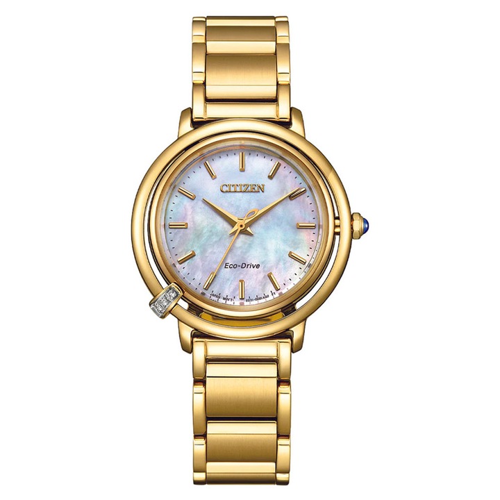 Ceas dama Citizen EM1092-64D, colectia Arcly, bratara si carcasa aurie, diametru 31mm, sticla safir, rezistent la apa 50m
