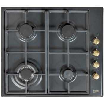 Plita incorporabila rustica Beko HIZG64125SAR, Gaz, 4 Arzatoare, Wok, Gratar fonta, Aprindere electrica, 58 cm, Antracit Plita incorporabila rustica Beko HIZG64125SAR, Gaz, 4 Arzatoare, Wok, Gratar fonta, Aprindere electrica, 58 cm, Antracit