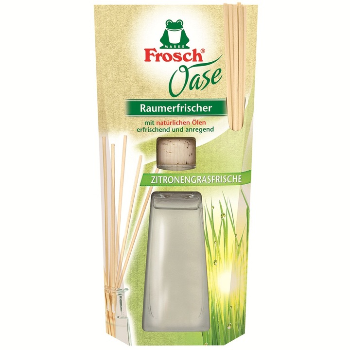 Odorizant de camera cu bete ratan Frosch Lemongrass, Uleiuri esentiale naturale, 90 ml