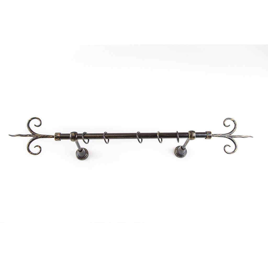 Galerie metalica 120 cm pentru perdele, simpla, model Copac, grosime 16 mm, negru auriu, KIT COMPLET