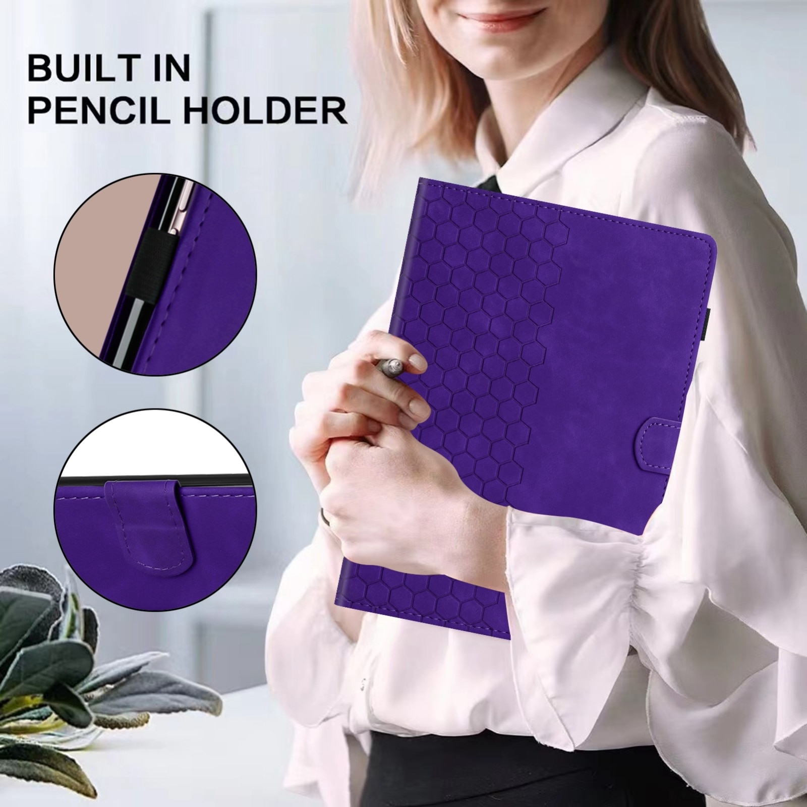 Husa tableta compatibila cu Samsung Galaxy Tab A9, piele gravata cu model de faguri, smart, mov