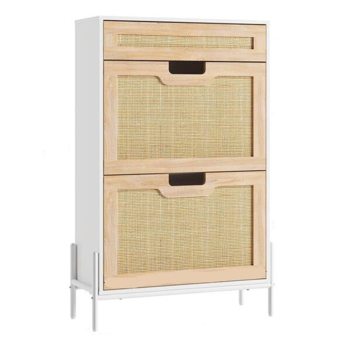 Cipőszekrény, 4 ajtós, 4 fiókos, natúr rattan, 101,35x79,76x31cm