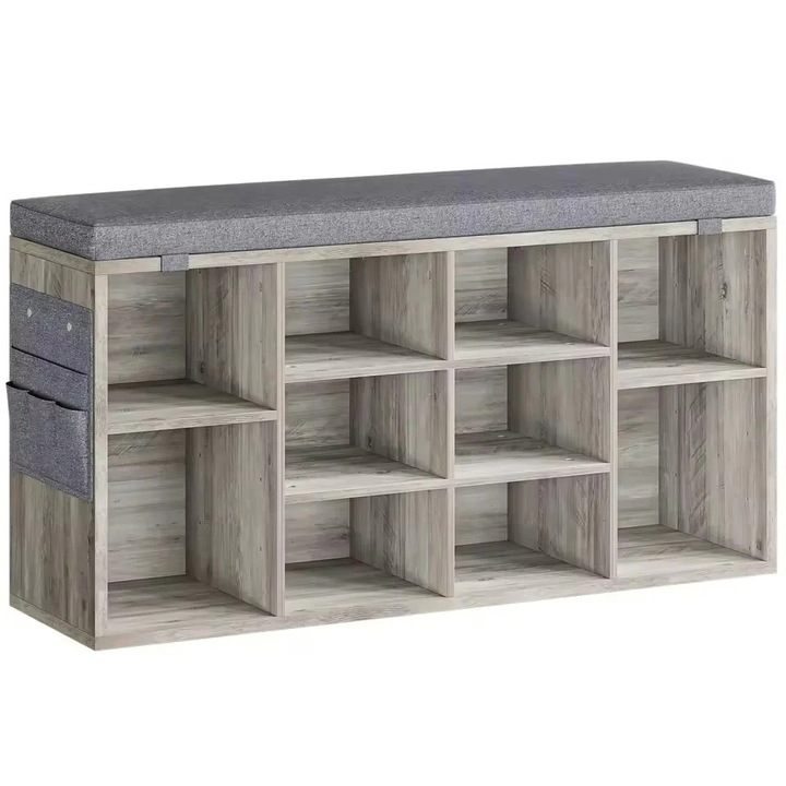 Cipőpad, 10 rekesz, fa, szürke