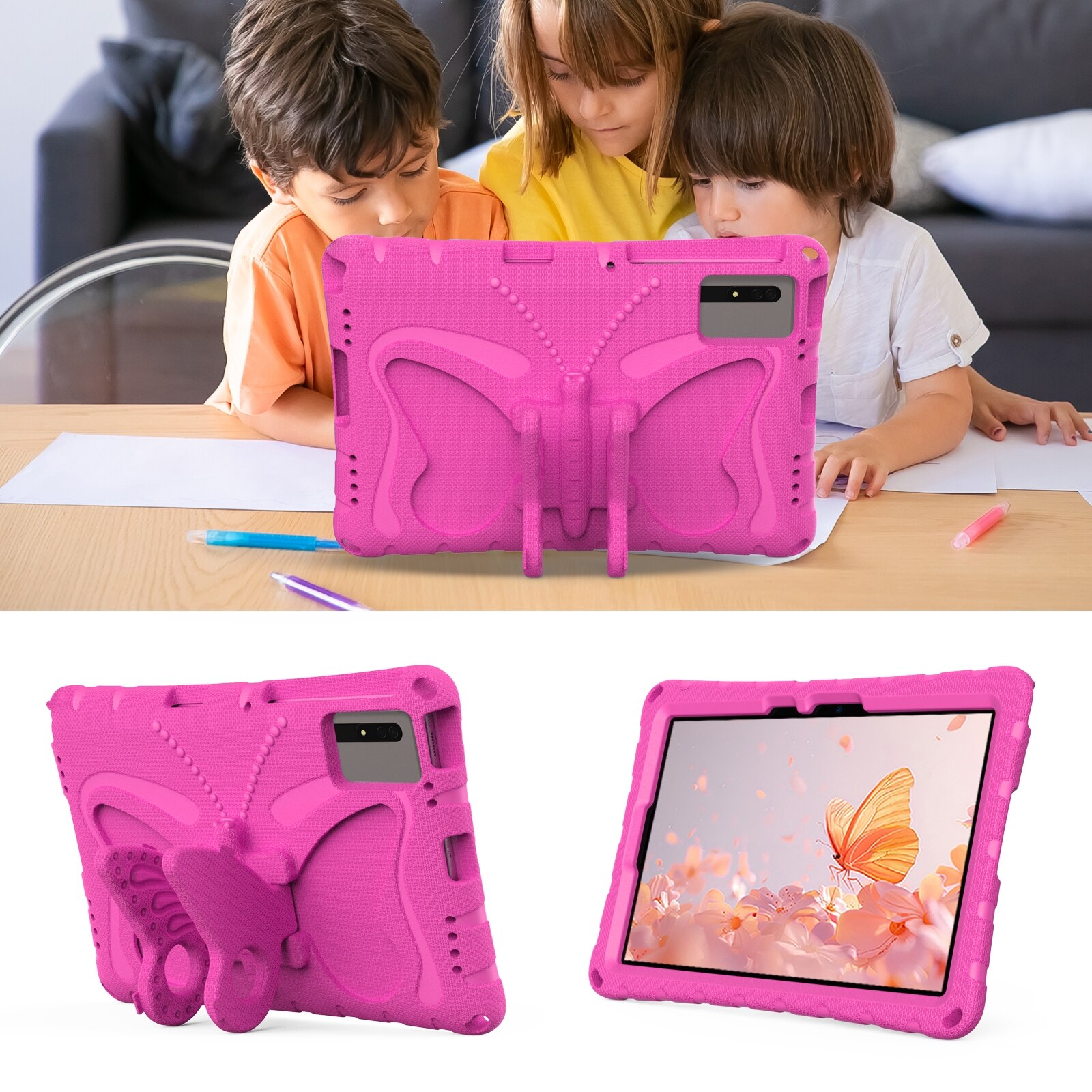 Husa tableta pentru Huawei MatePad SE 11 2024, material EVA, tip design cu suport fluture, rezistent la socuri, culoare rosu roz